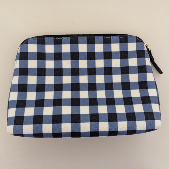 New? EXCELLENT Cond!! Kate Spade New York Blue And White Checkered Cosmetic Case - Picture 8 of 15